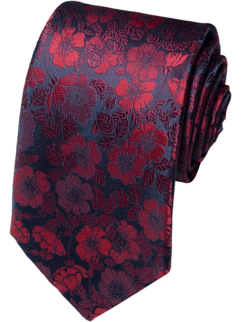 Men Burgundy 100 Microfiber Floral Jacquard Formal Classic Necktie For Business